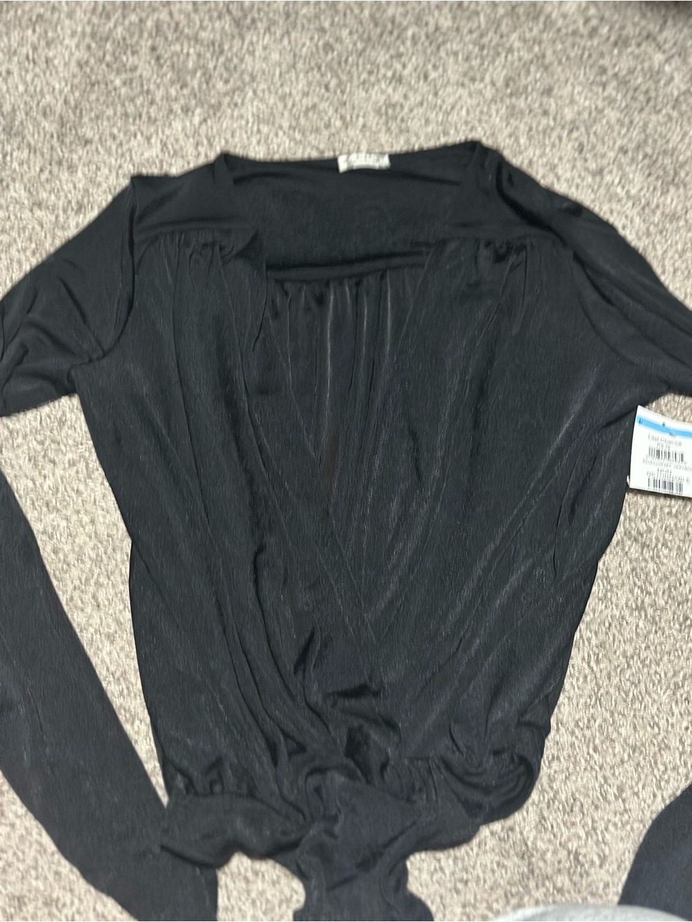 Free People Women's Black Long Sleeve Tie-Front Top